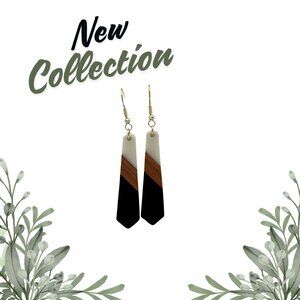 Drop earrings- white, brown, and black wooden earrings